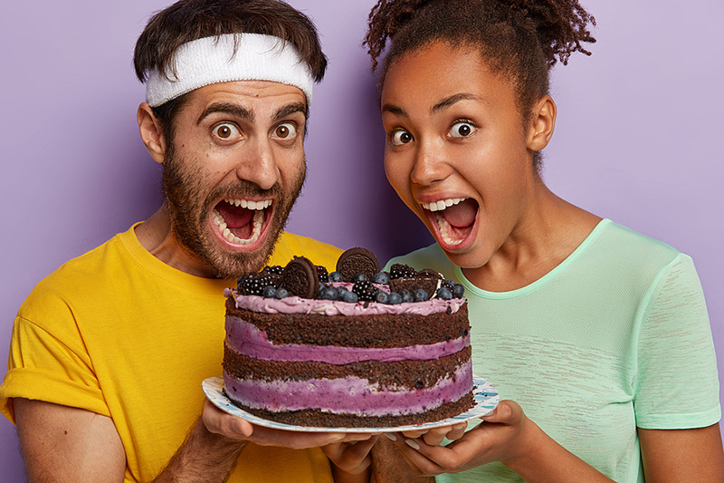 Happy Couple Excited to Eat Cake