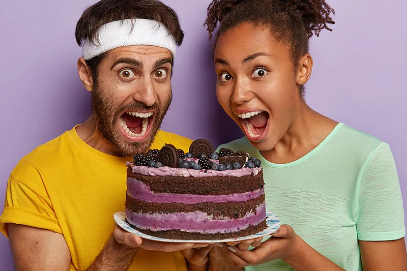Happy Couple Excited to Eat Cake